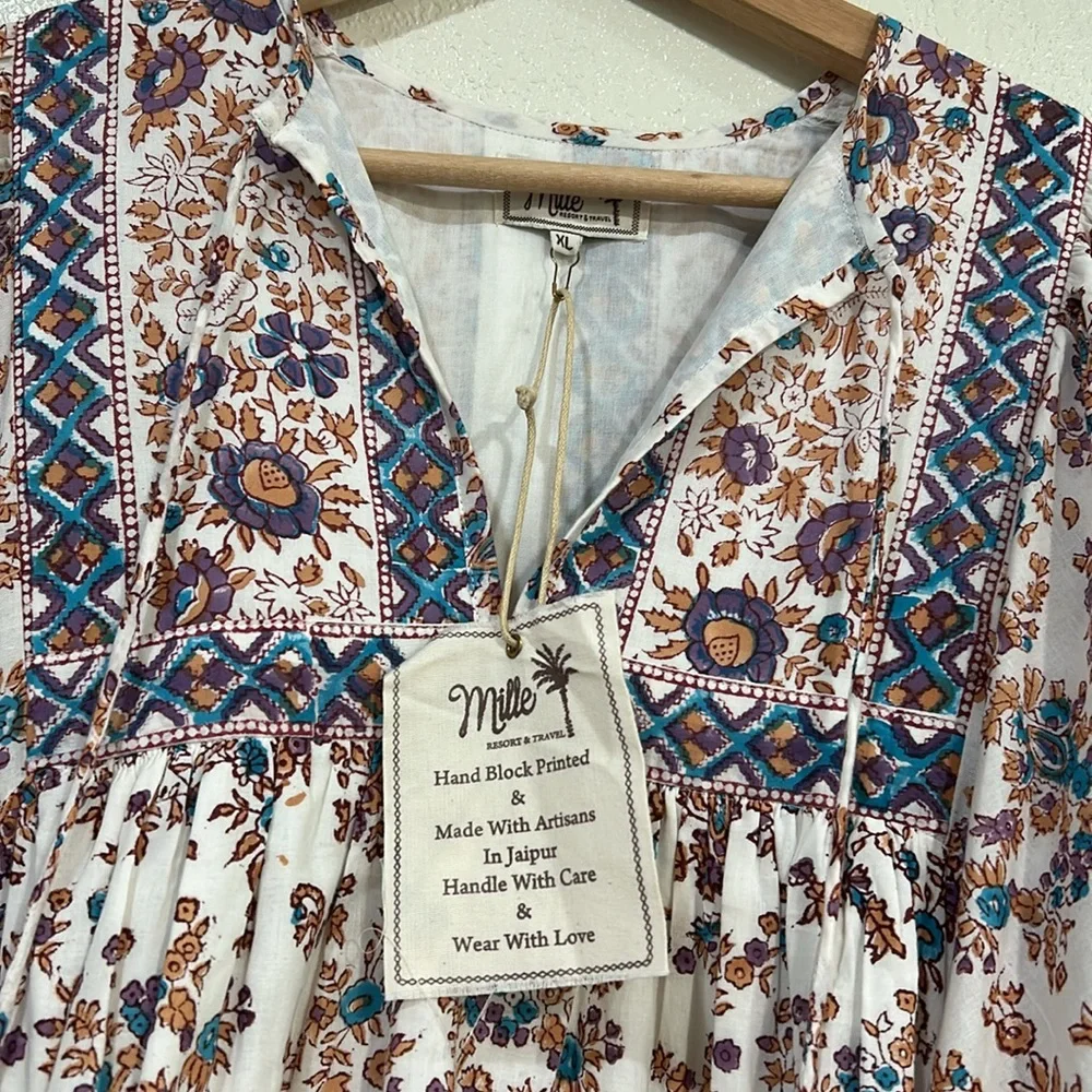 MILLIE WOMENS DAISY TASEL TIE MINI DRESS CREAM FLORAL Sz XL NEW - Picture 7 of 12